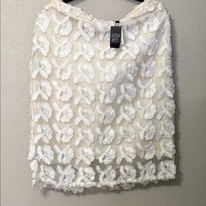 Lord & Taylor Cream Floral Lace Pencil Skirt